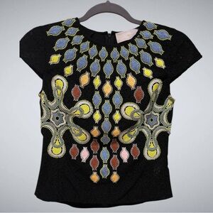 PETER PILOTTO Hand Embroidered Black Cap Sleeve‎ Top MINT condition US 4